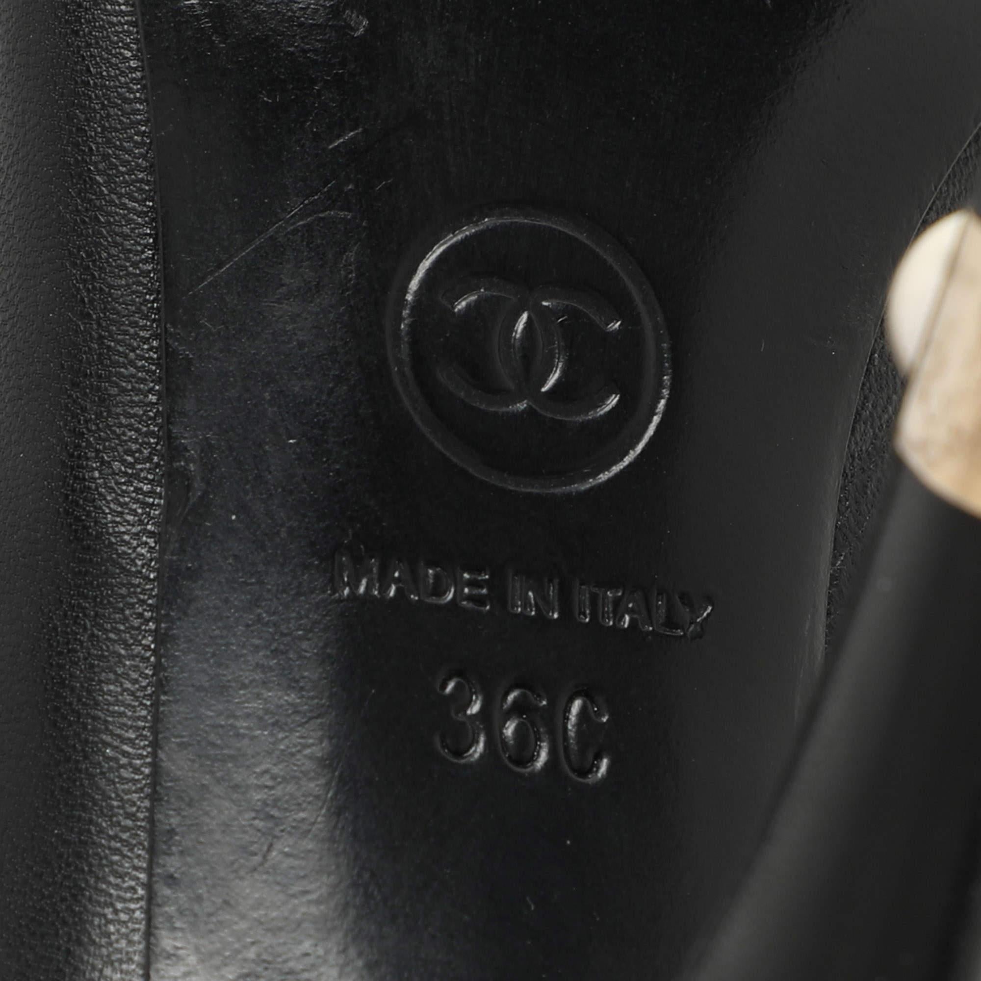 Chanel Schwarz Leder CC verschönerte Peep Toe Pumps Größe 36 im Angebot 4