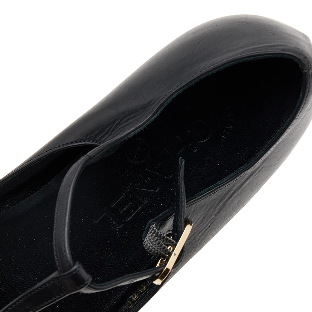 Chanel Black Leather CC Embellished T Strap Ballet Flats Size 35.5 2