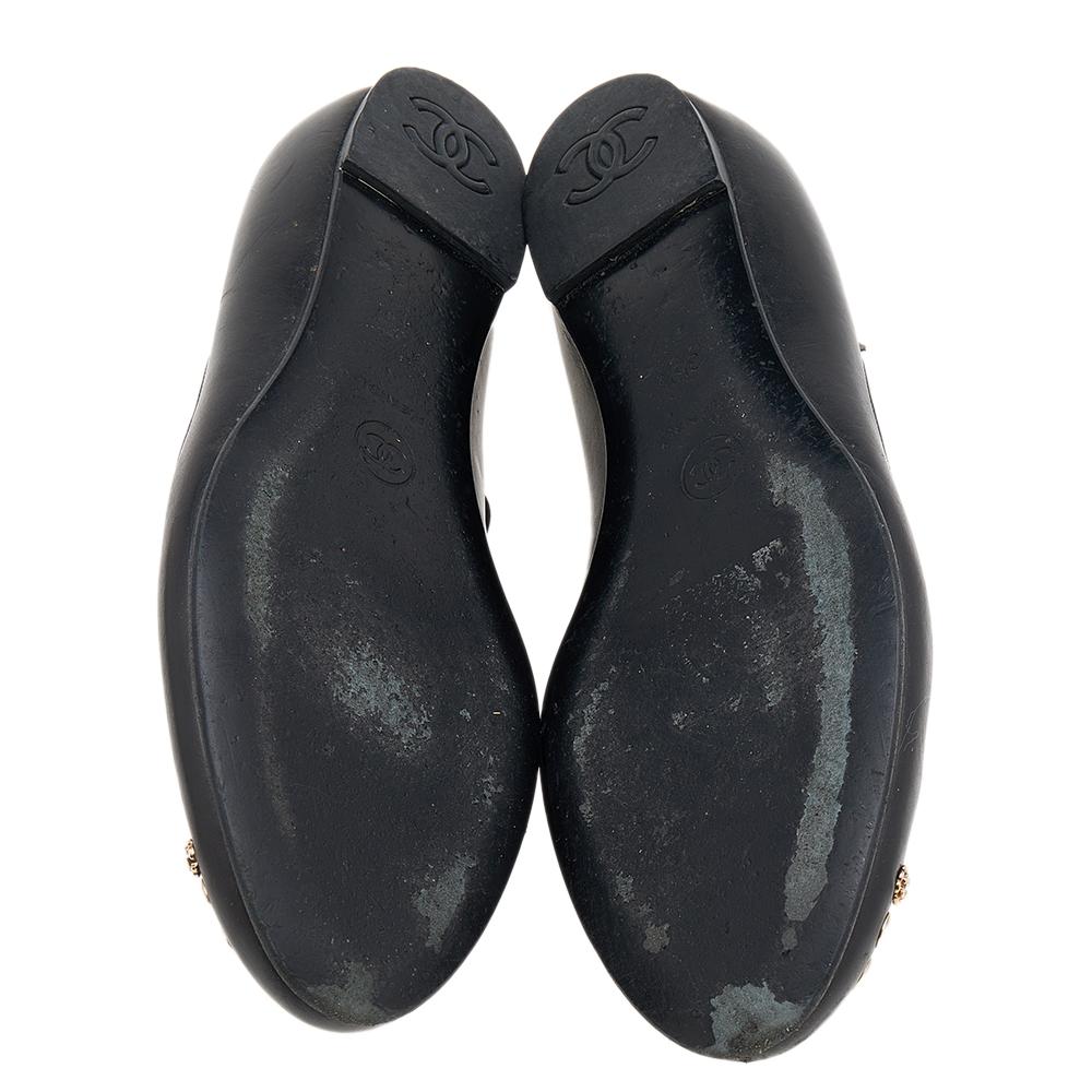 Chanel Black Leather CC Embellished T Strap Ballet Flats Size 35.5 3