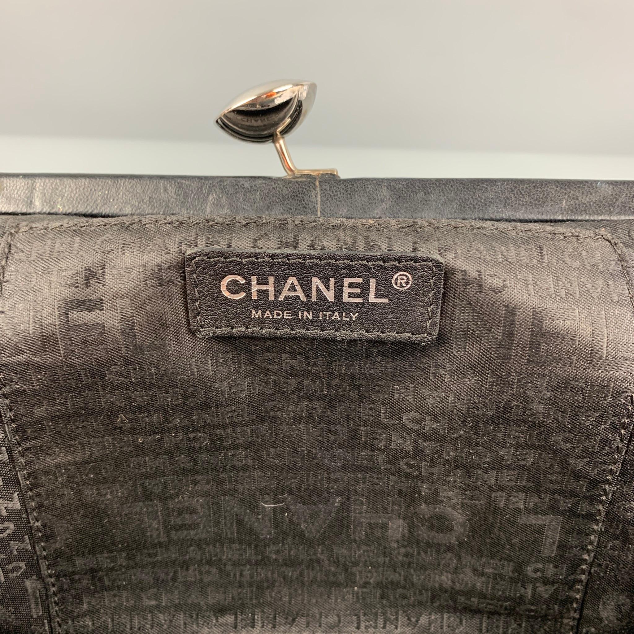 CHANEL Black Leather CC Embossed Satchel Handbag 2