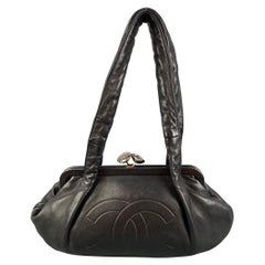Antique CHANEL Black Leather CC Embossed Satchel Handbag