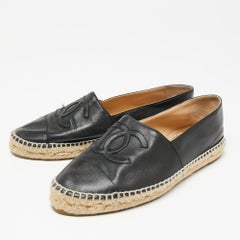 Chanel Black Leather CC Espadrille Flats Size 39
