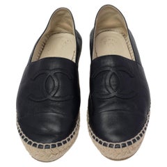 Chanel Black Leather CC Espadrille Flats Size 40