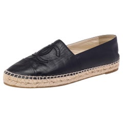 Chanel Black Leather CC Espadrille Flats Size 40