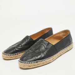 Chanel Black Leather CC Espadrille Flats Size 41