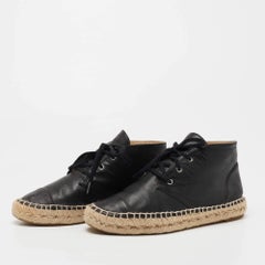 Chanel Black Leather CC Espadrille High Top Sneakers Size 36