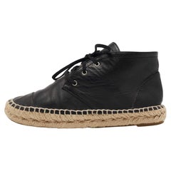 Chanel Schwarzes Leder CC Espadrille High Top Turnschuhe aus Leder Größe 36