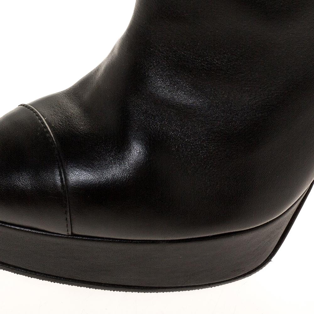 Chanel Black Leather CC Knee High Platform Boots Size 38 2