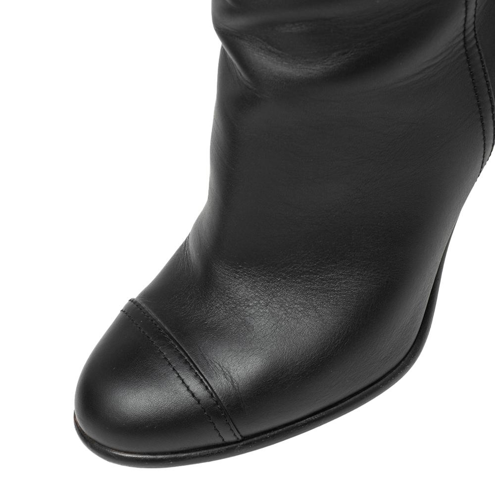 Chanel Black Leather CC Knee High Slip On Boots Size 37 1