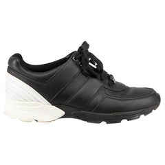 Used Chanel Black Leather CC Lace Up Trainers Size IT 40