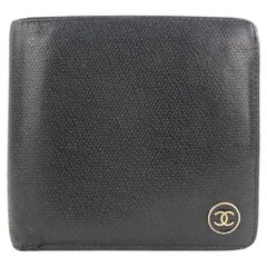 Chanel Black Leather CC Logo Button Line Bifold Wallet 9ccs111