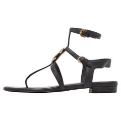 Chanel Black Leather CC Logo Gladiator Sandals Size 39