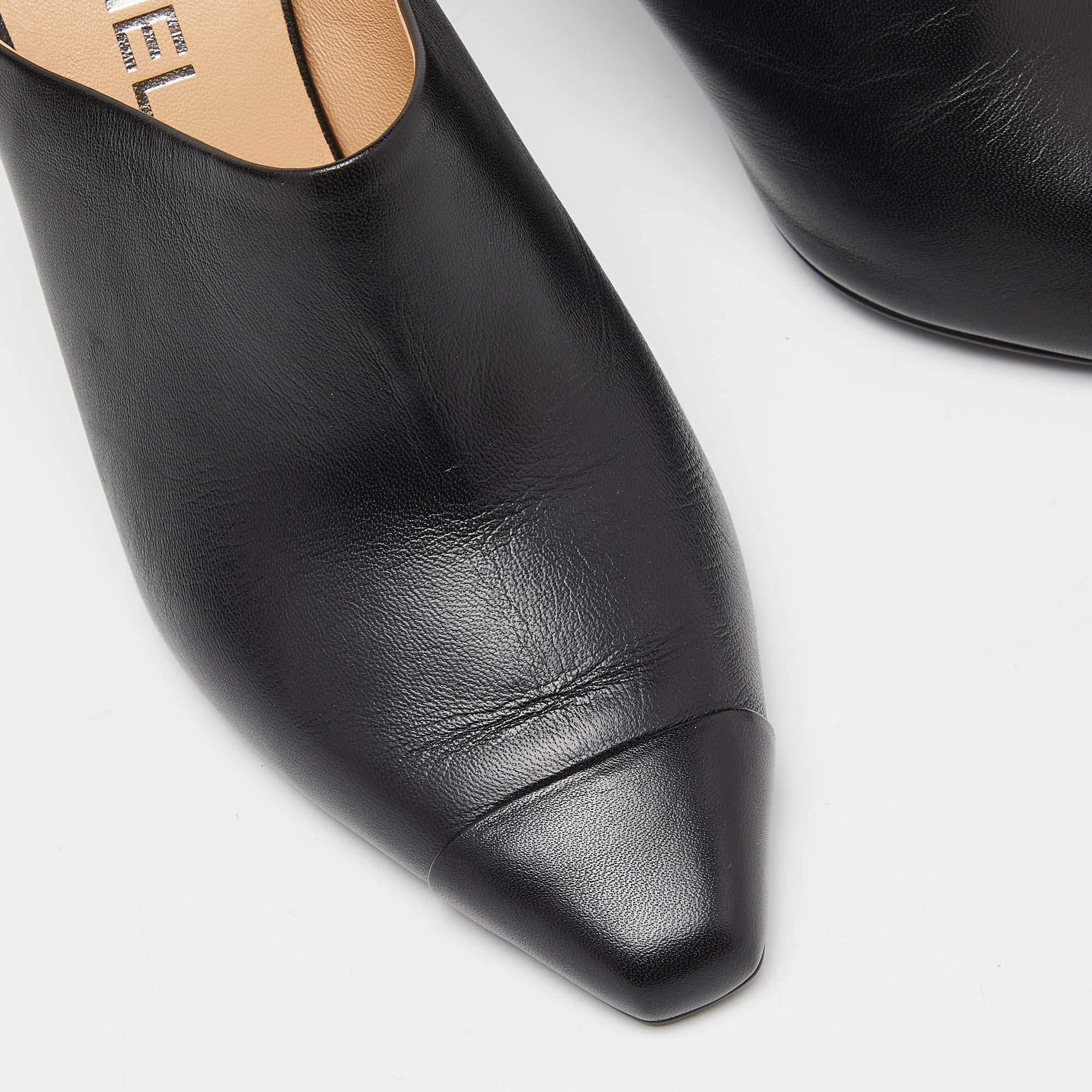 Chanel Black Leather CC Logo Metal Frame Mules Size 37 1