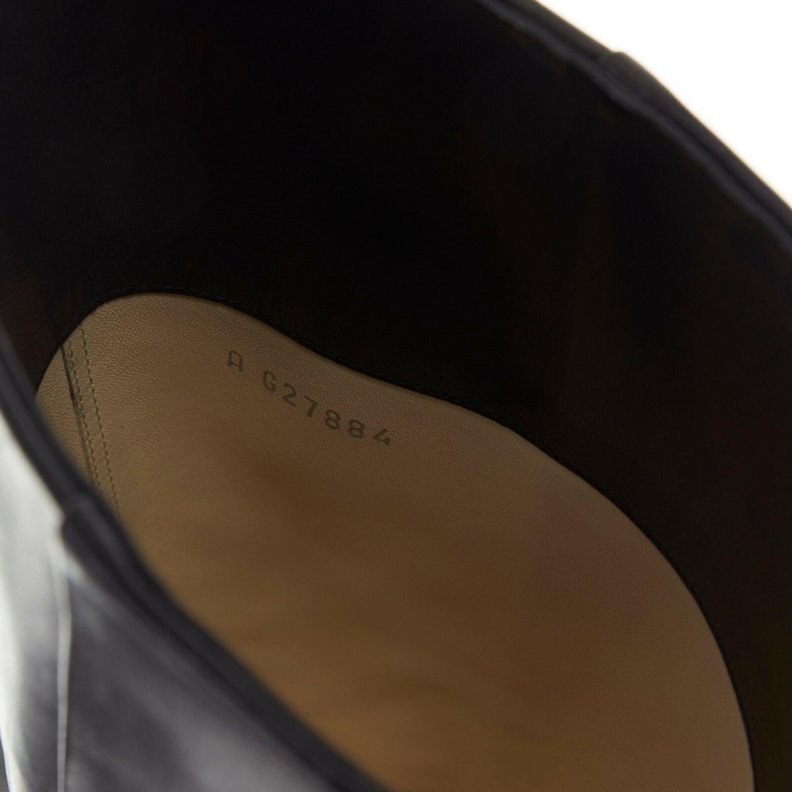 CHANEL black leather CC logo patent toe cap zip back flat high boot EU36 US6 UK3 2