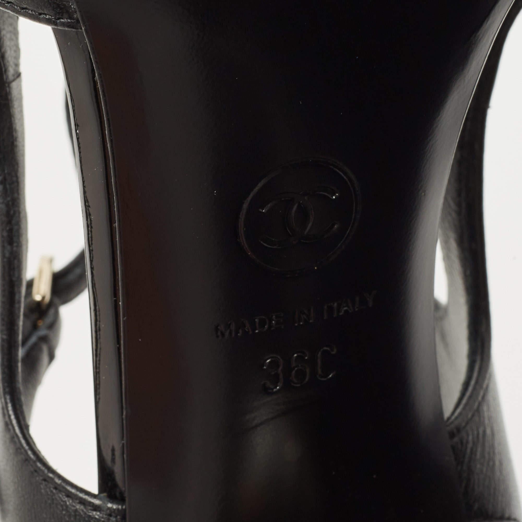 Chanel Black Leather CC Logo T-Strap Pumps Size 36 3