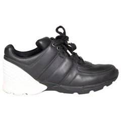 Used Chanel Black Leather CC Logo Trainers Size IT 40