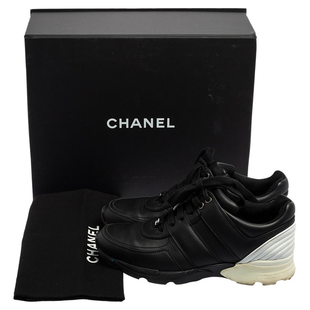 Chanel Black Leather CC Low Top Sneakers Size 38 2