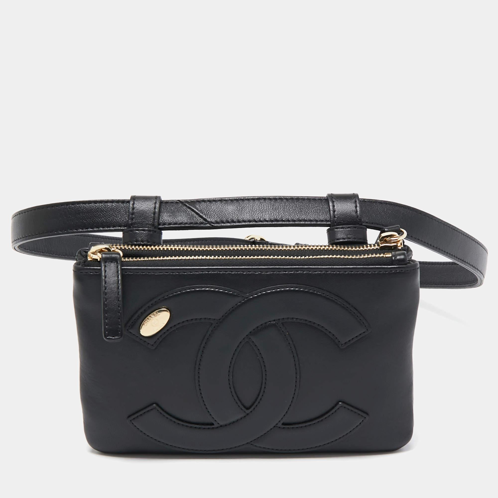Women's Chanel Black Leather CC Mania Waist Bag