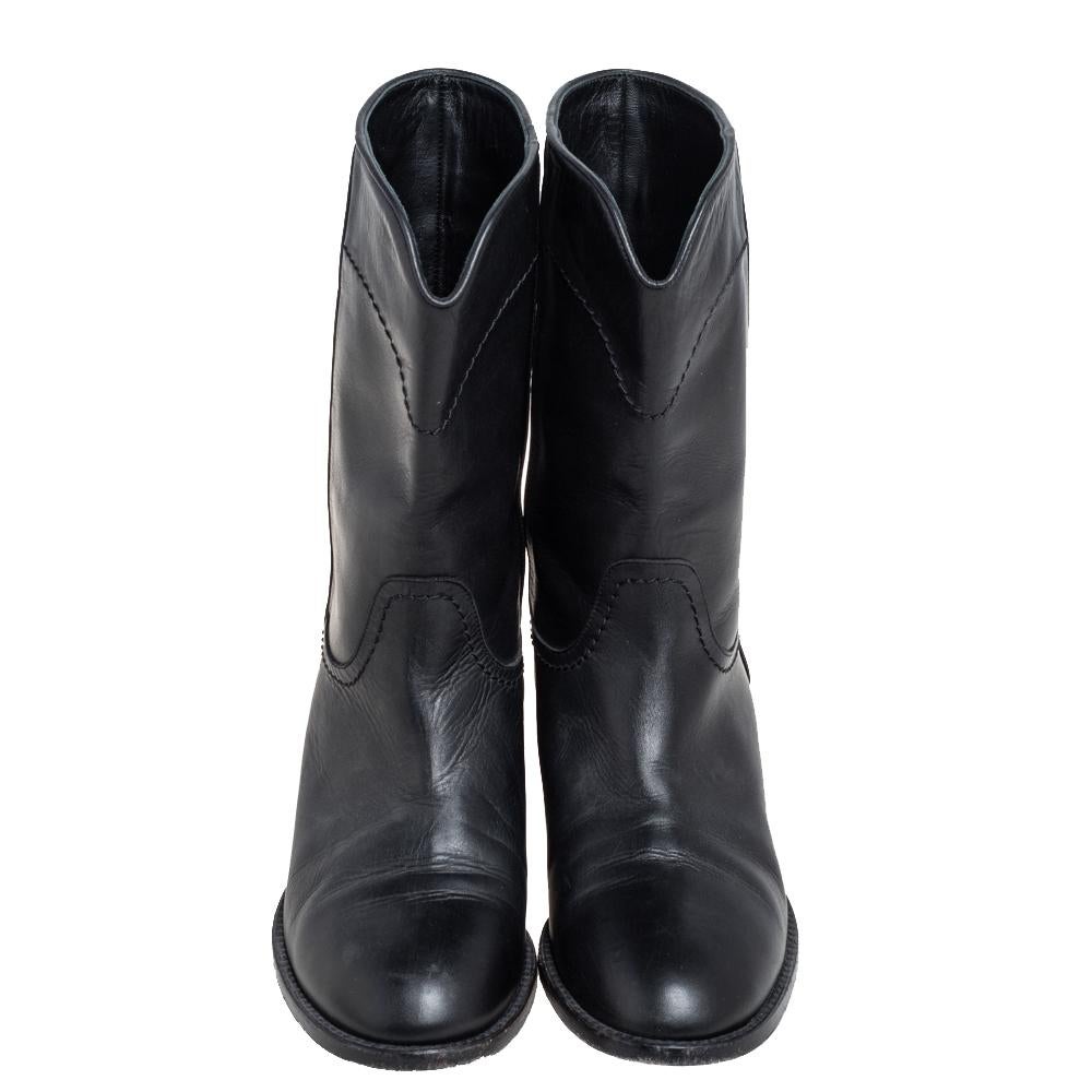 Chanel Black Leather CC Mid Length Boots Size 37.5 3