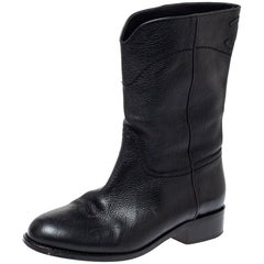 Chanel Black Leather CC Mid Length Boots Size 38