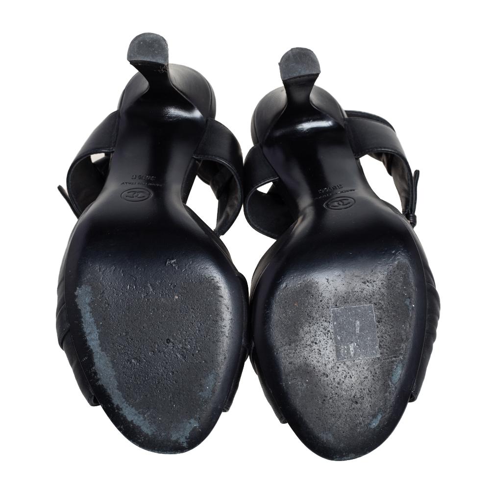 Chanel Black Leather CC Open Toe Ankle Strap Sandals Size 38.5 2