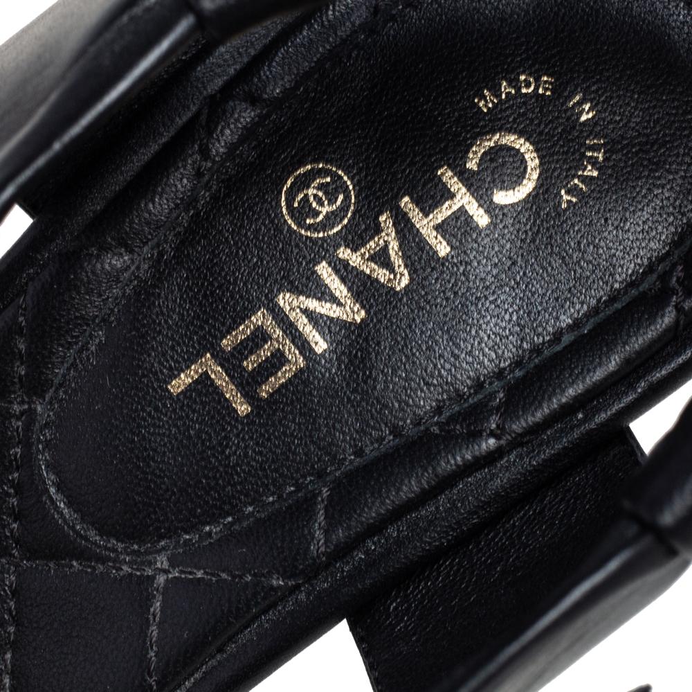 Chanel Black Leather CC Open Toe Ankle Strap Sandals Size 38.5 3