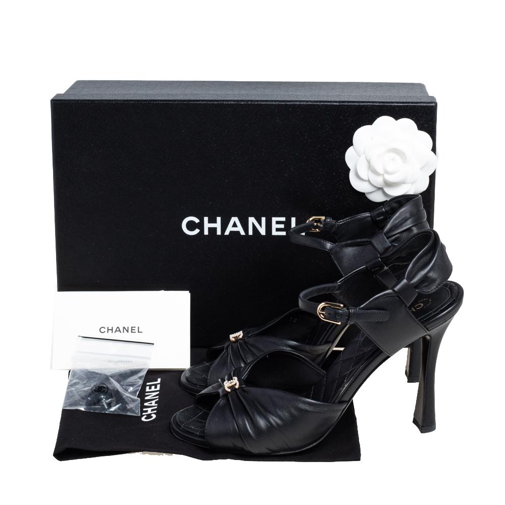 Chanel Black Leather CC Open Toe Ankle Strap Sandals Size 38.5 4