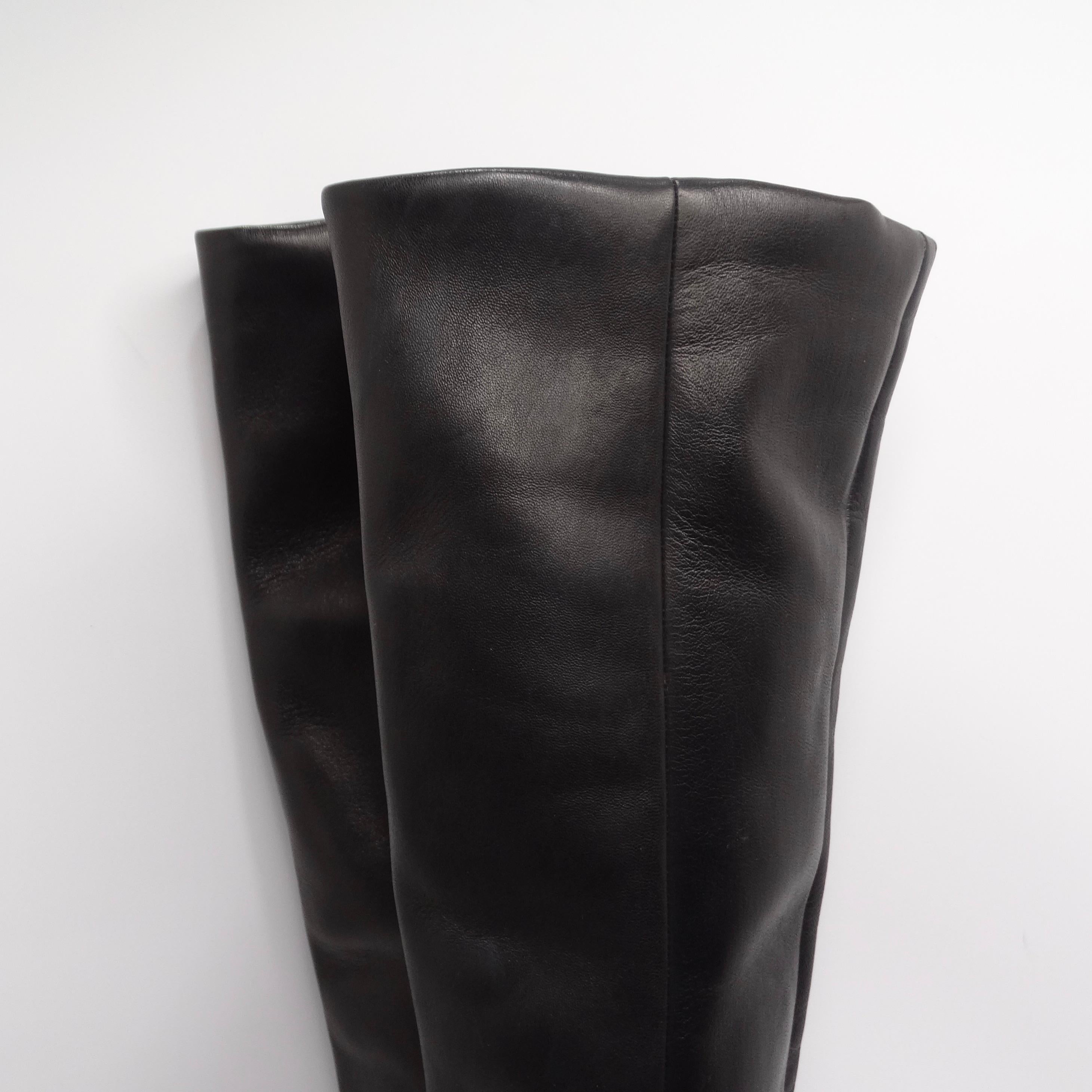 Chanel Black Leather CC Over The Knee Wedge Boots 10