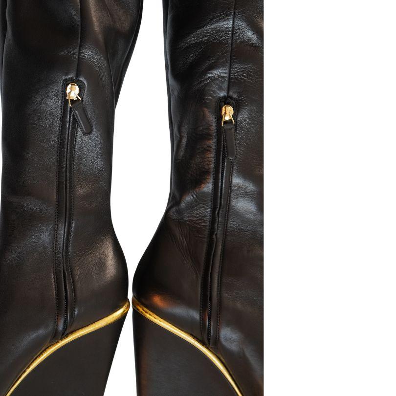 Chanel Black Leather CC Over The Knee Wedge Boots SZ 40 For Sale 8