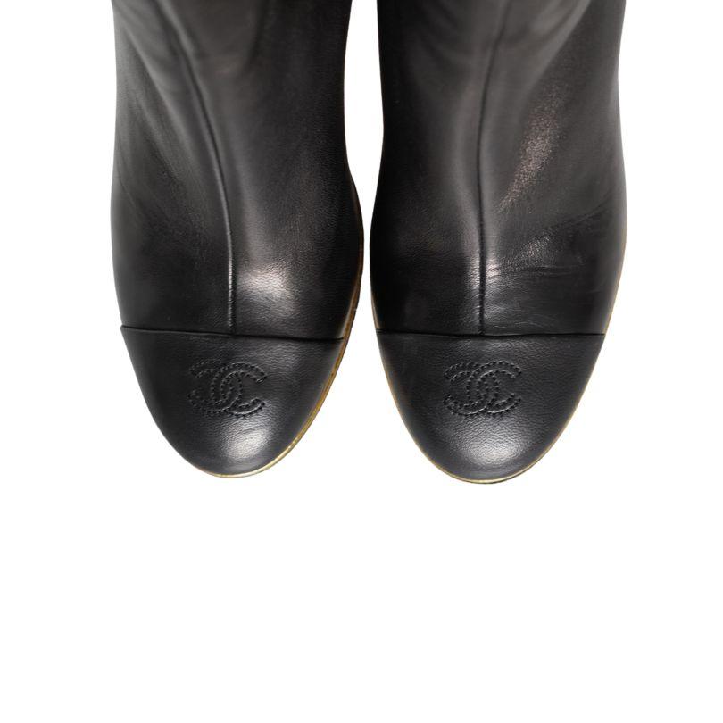 Chanel Black Leather CC Over The Knee Wedge Boots SZ 40 For Sale 4