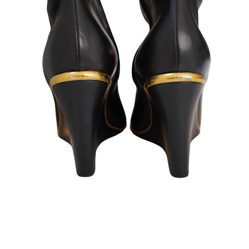 Chanel Black Leather CC Over The Knee Wedge Boots SZ 40 For Sale 5