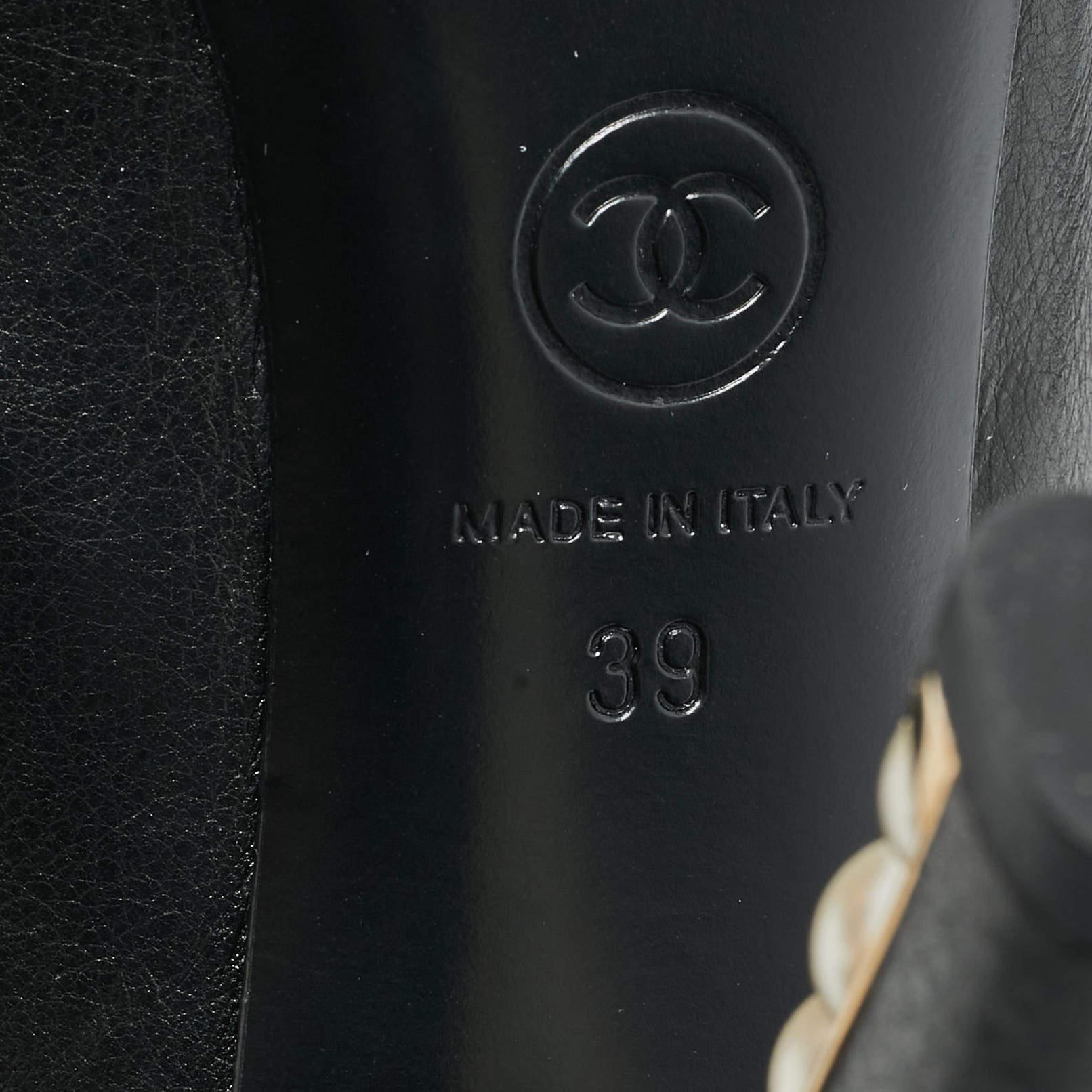 Chanel Black Leather CC Pearl Embellished Heel Pumps Size 39 2