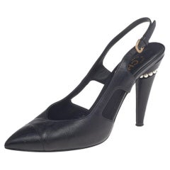 Chanel Schwarz Leder CC Perlen Heel spitze Zehe Stiefeletten mit Knöchelriemen Größe 38