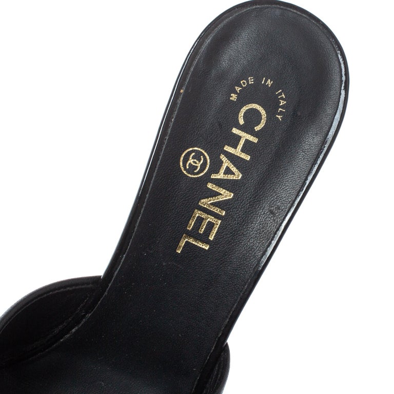 Chanel Black Leather CC Pearl Heel Pointed Toe Mules Size 40