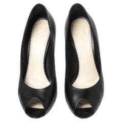 Chanel Black Leather CC Peep Toe Pumps Size 39