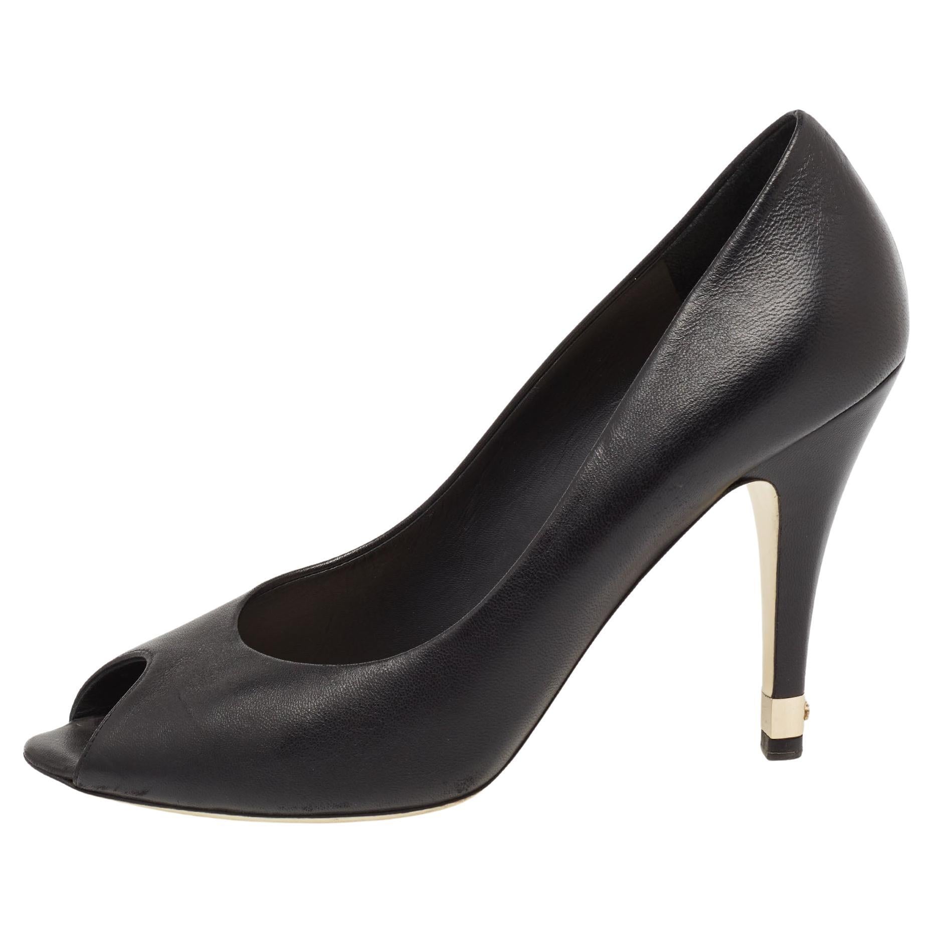 Chanel Black Satin Pearl Heel Interlocking CC Ankle Strap Sandals Size 39.5  at 1stDibs
