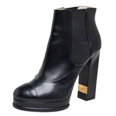 Chanel Black Leather CC Platform Chelsea Boots Size 41