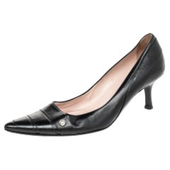 Chanel Black Leather CC Pointed Toe Pumps Size 37.5