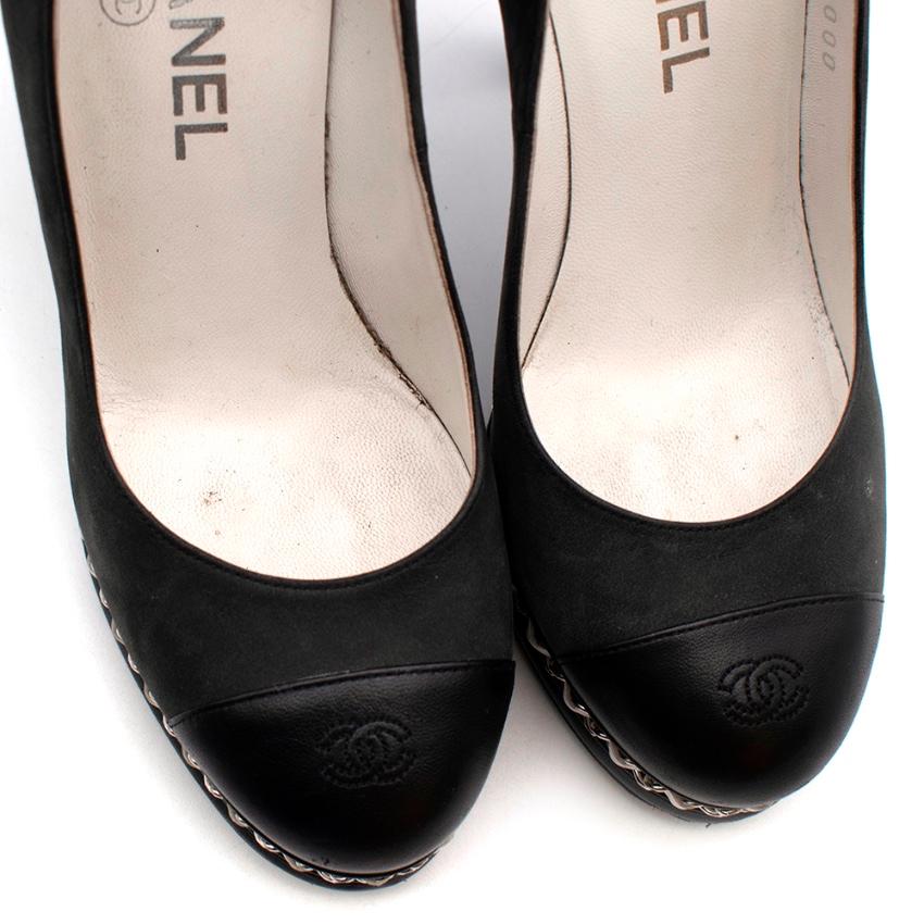 Chanel Black Leather CC Pumps with Chain Detail - Size 38 3