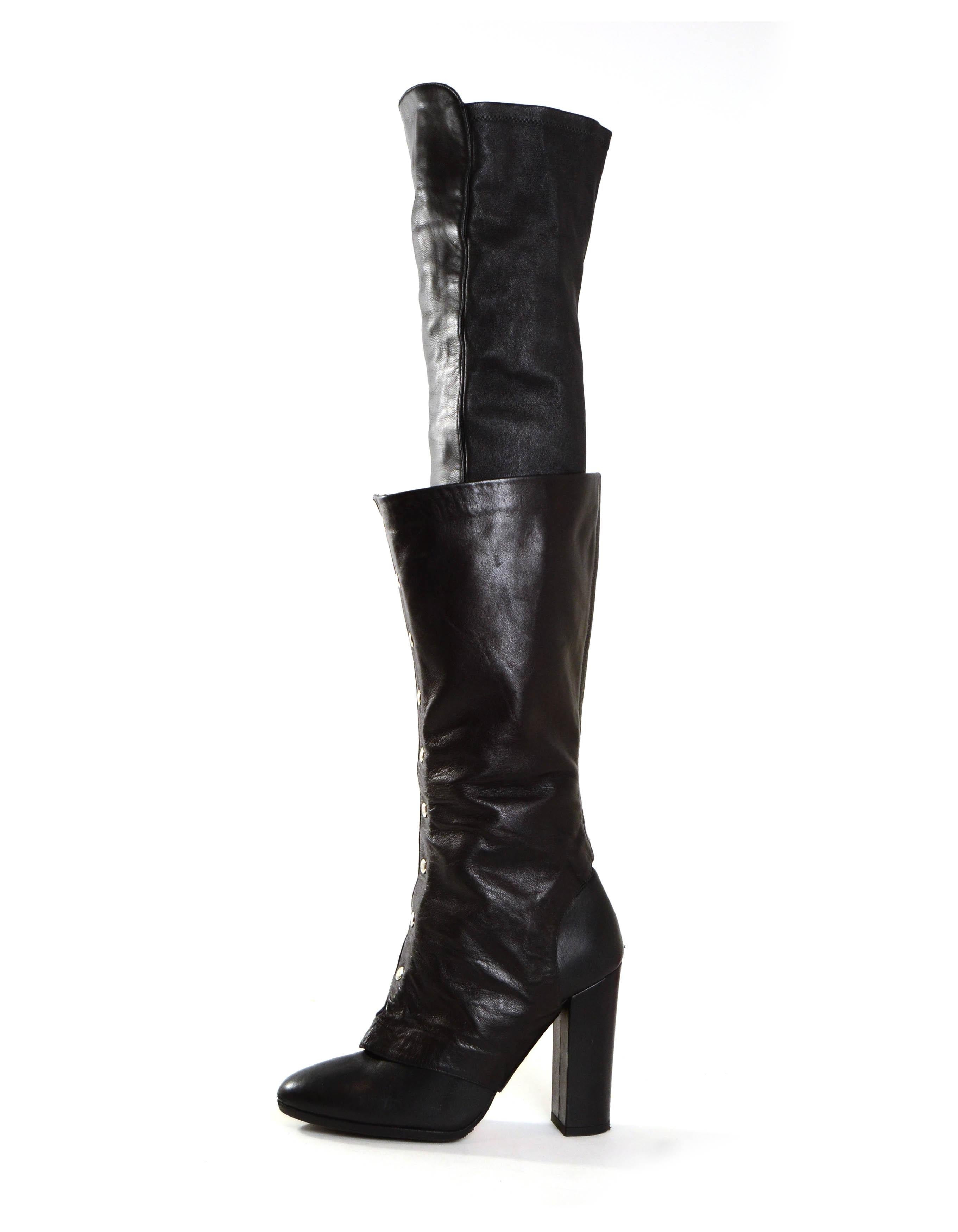 Chanel Black Leather CC Snap Boot Covers. 

**PLEASE NOTE, boot in photos is not included**

Made In:Italy
Color: Black
Materials: Leather
Overall Condition: Excellent

Measurements: 
15”W at calf, 11”W at ankle x 9” H from ankle