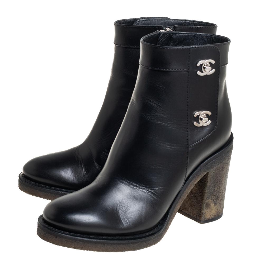 Chanel Turnlock Booties Chanel Lambskin Quilted Cap Toe CC