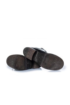 Chanel, Black leather cc tweed sock combat boots