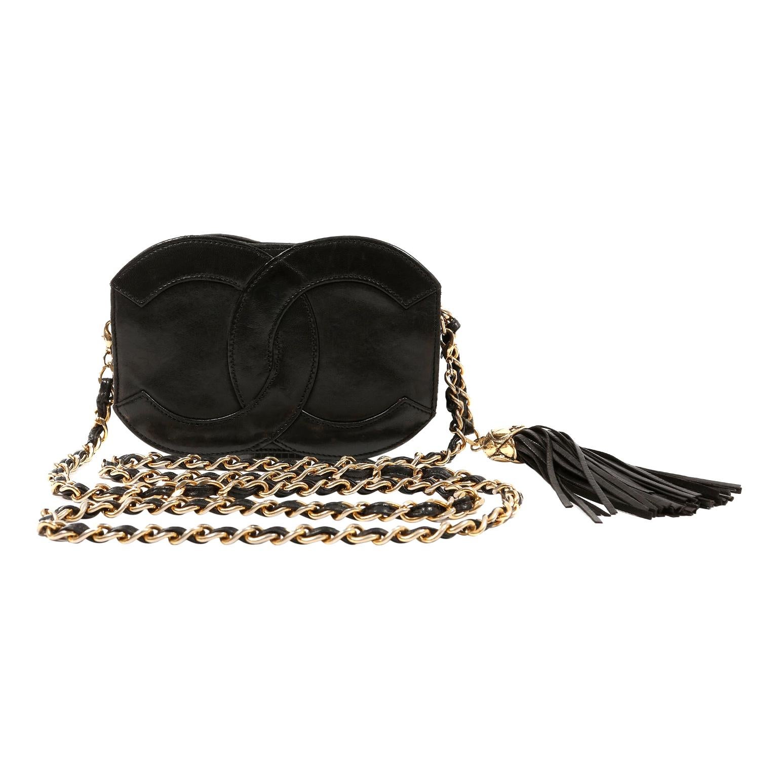 Chanel Black Leather CC Vintage Crossbody Bag