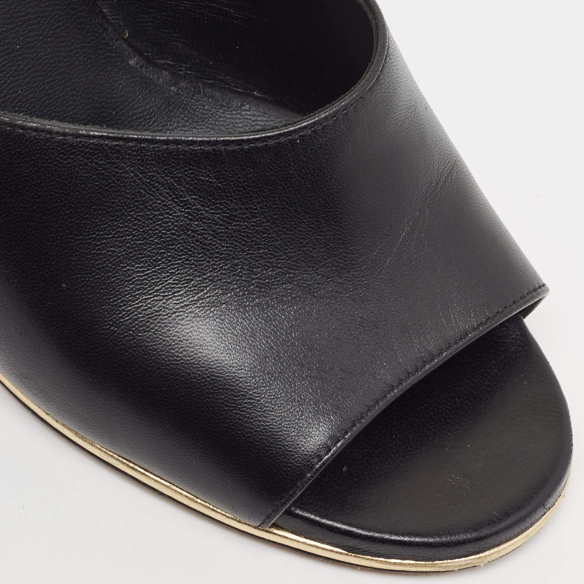 Women's Chanel Black Leather CC Wedge Slide Sandals Size 40.5