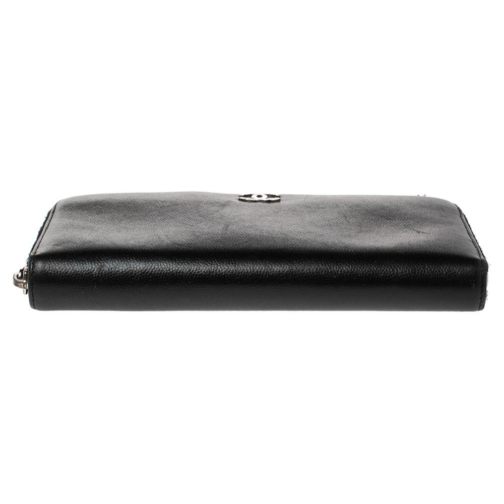 Chanel CC Brieftasche aus schwarzem Leder mit Reißverschluss (Schwarz)