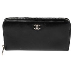 Chanel Black Leather CC Zip Around Wallet