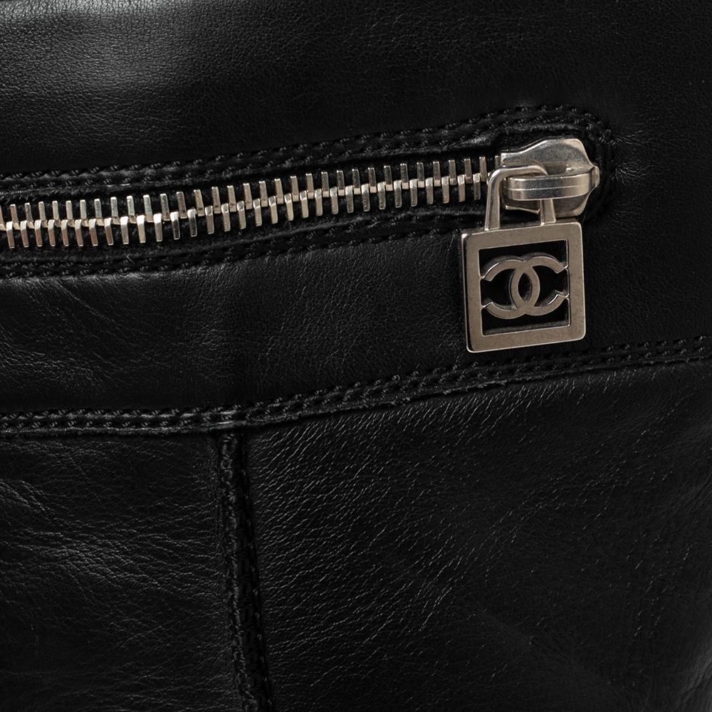 Women's Chanel Black Leather CC Zipper Detail Moto Boots Size 39.5
