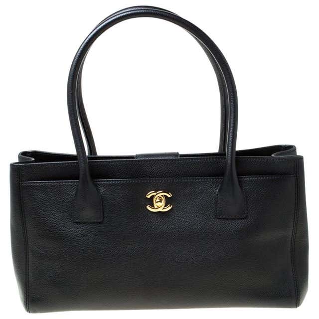 Chanel Black Leather Cerf Shopping Tote For Sale at 1stDibs