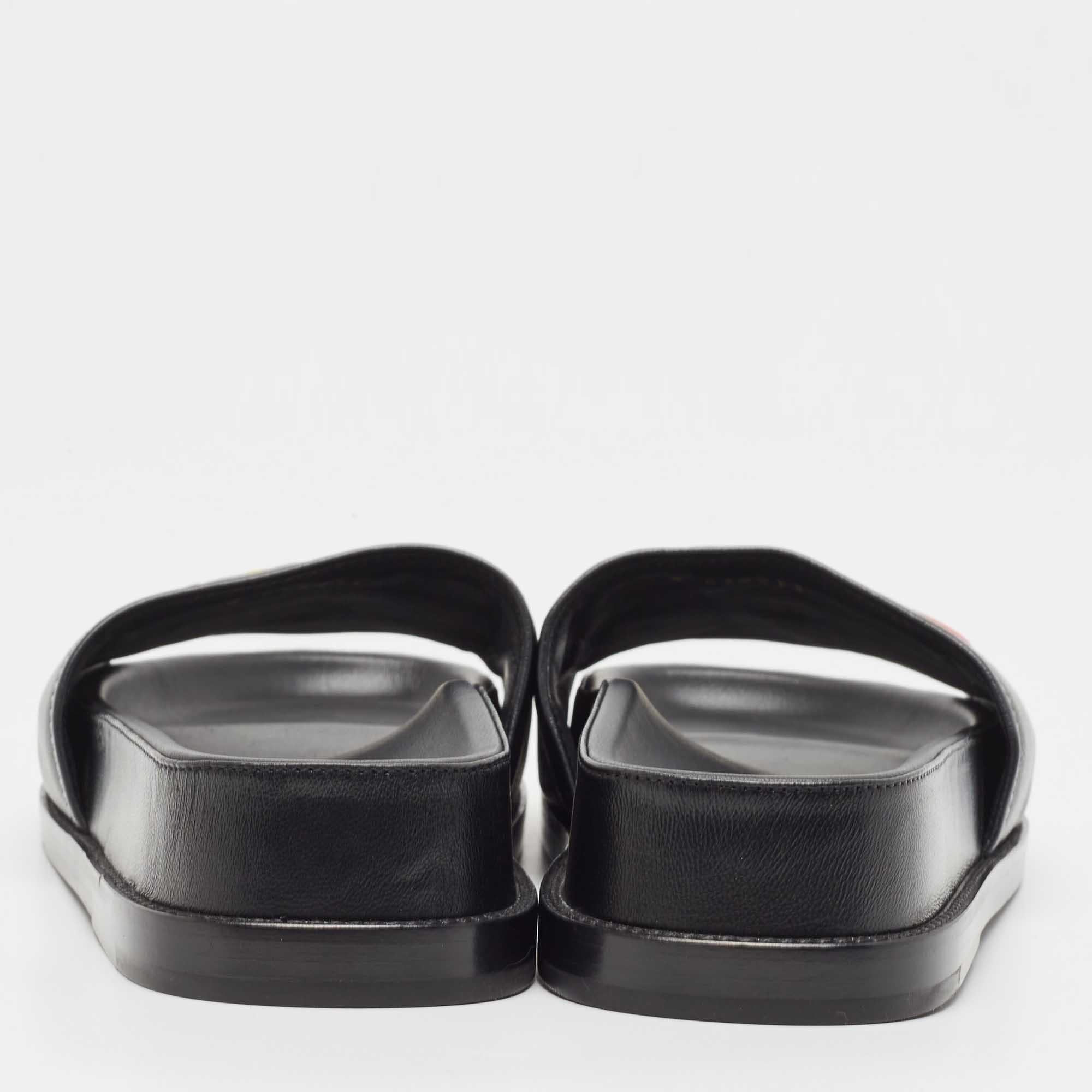 Chanel Black Leather CHA NEL Letter Logo Flat Slides Size 40 1