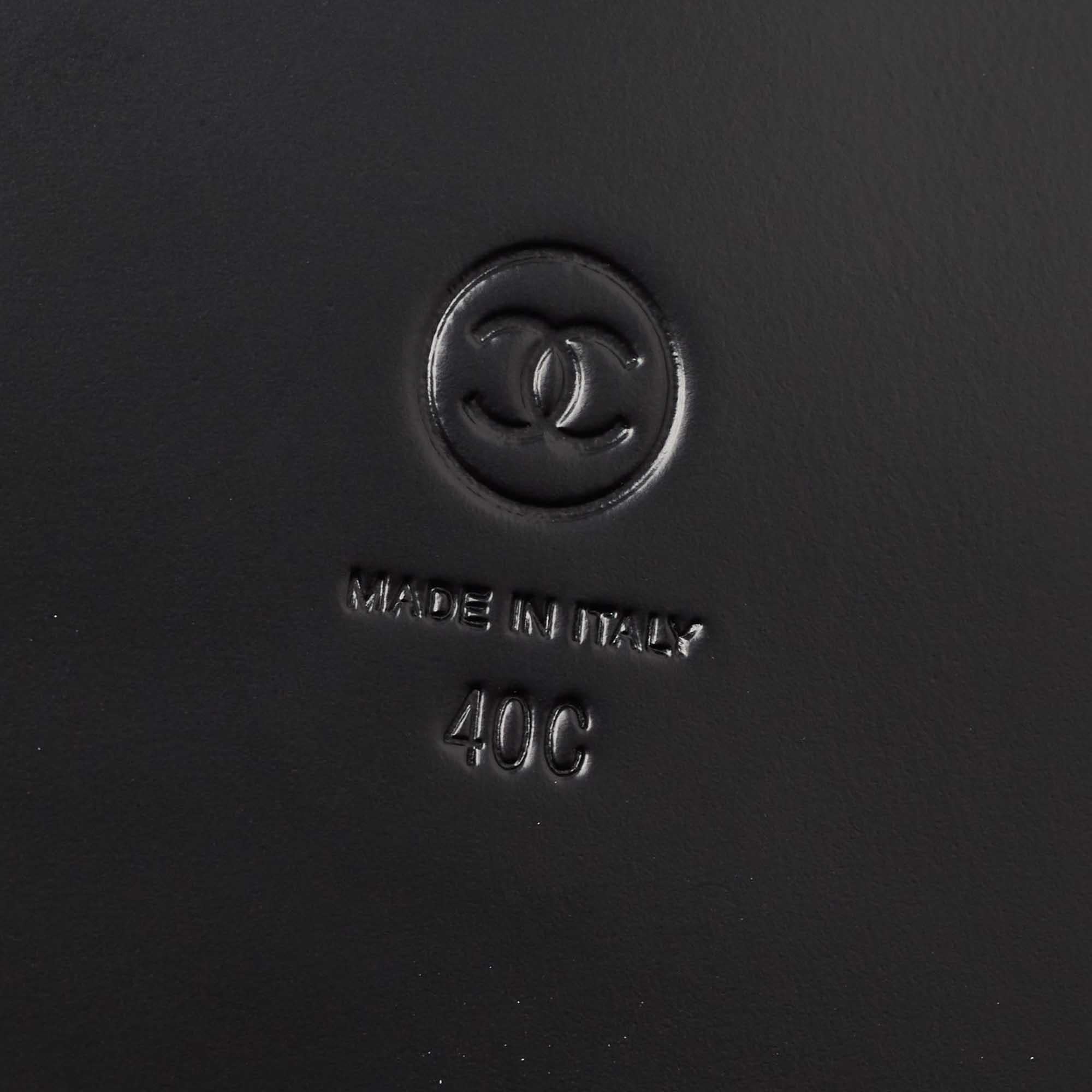 Chanel Black Leather CHA NEL Letter Logo Flat Slides Size 40 4